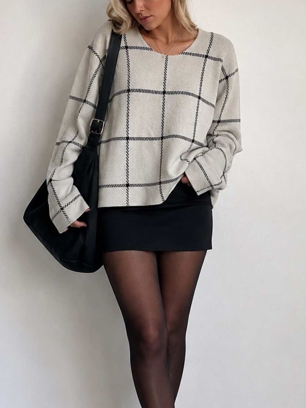 Merino Wool Windowpane Sweater Quiet Luxury Size 2